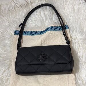 Tory Burch Willa Matte Flap Black Quilted Shoulder Bag